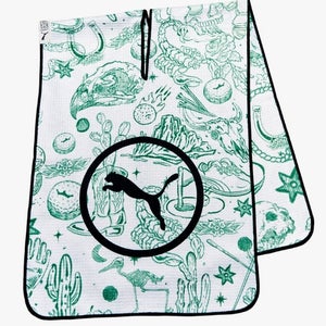 Puma Desert Tour Microfiber Golf Towel (White Glow, Archive Green, 39"x 14") NEW