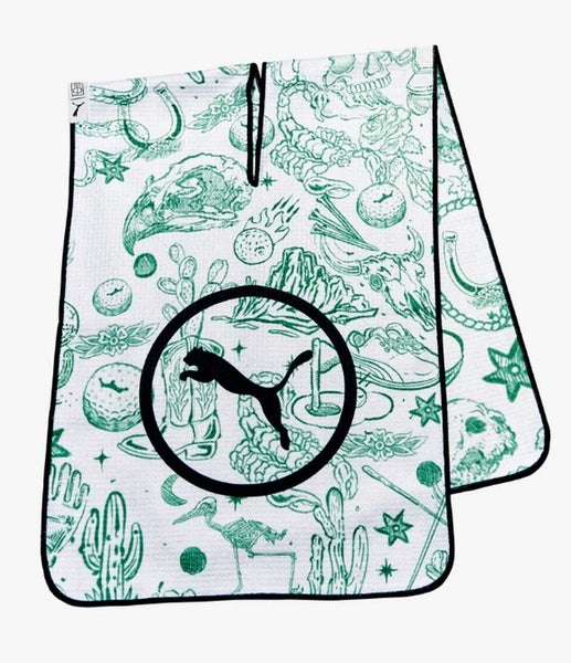 Puma Desert Tour Microfiber Golf Towel (White Glow, Archive Green, 39"x 14") NEW