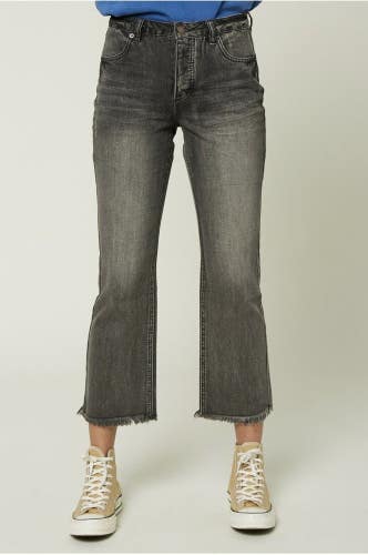 O'Neill Junior Womens Mini Bootcut Sutter Size 28 Ash Black Cropped Jeans New