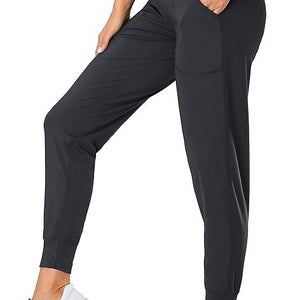NEW Oalka Women's Joggers High Waist Yoga Pockets Charcoal XL