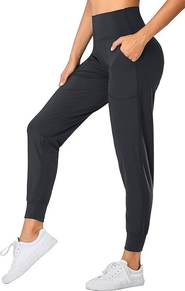 Oalka Women's Joggers High Waist Yoga Pockets Charcoal XL