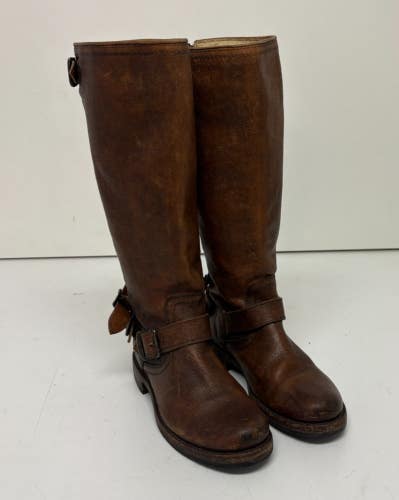 Frye Veronica Riding Cognac Leather Back Zip Boots US Women's 6 B EXCELLENT