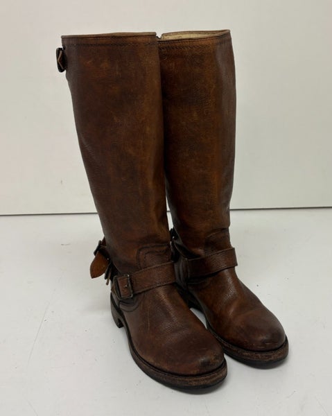 Frye Veronica Riding Cognac Leather Back Zip Boots US Women's 6 B EXCELLENT