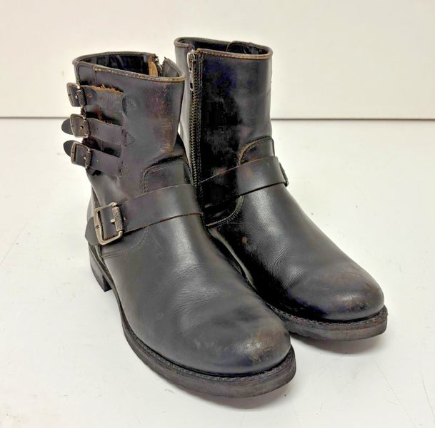 Frye Veronica Belted Short Black Leather Ankle Boots US Women's 9.5 B GREAT