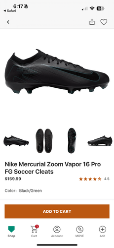 Black Unisex Size M 7.0 (W 8.0) Nike Cleats (Used)