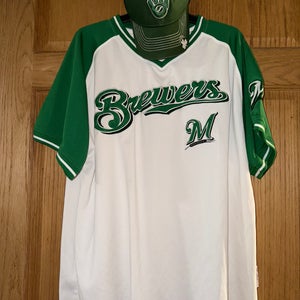 Jersey Milwaukee Brewers clover stitches & matching hat green white XL MLB