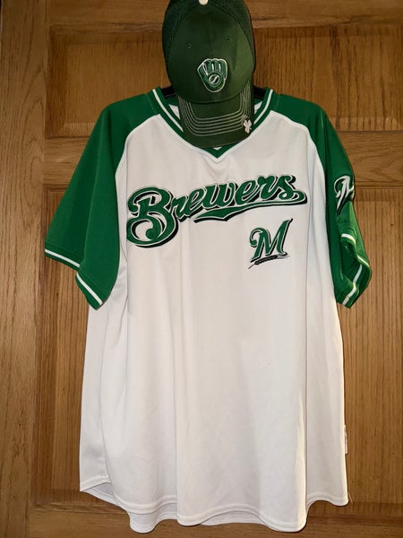 Jersey Milwaukee Brewers clover stitches & matching hat green white XL MLB