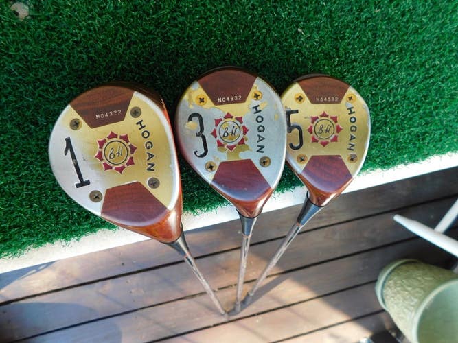 1980 Ben Hogan Model 4030 Persimmon (Driver,3W,5W) Wood Set w/ Hogan Headcovers