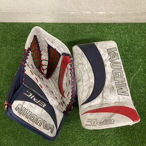 White Senior Vaughn Epic 8000 Goalie Gloves & Blockers Regular (Used)
