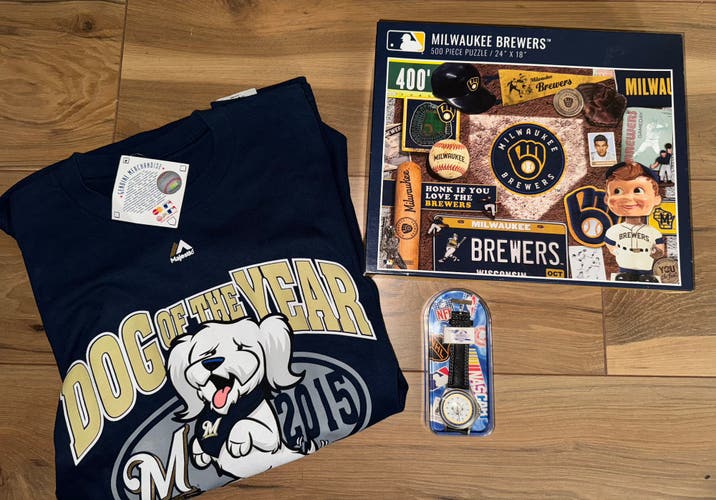 Milwaukee Brewers bundle tshirt watch & Puzzle new MLB