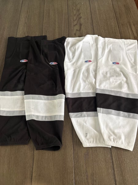 White and Black ( LA Kings/ Long Island Arrows) Intermediate Medium Athletic Knit HS2100 Socks-Used