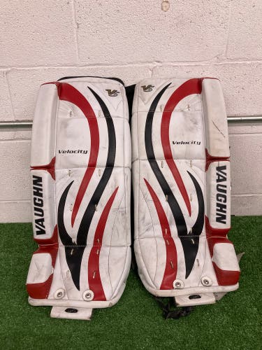 White 22" Youth Vaughn Velocity V5 Goalie Leg Pads (Used)