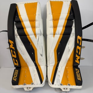 Used CCM Pro Stock Extreme Flex III Goalie Leg Pads 32 + 1 – Black/Gold/White