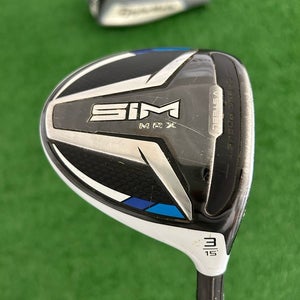 Taylormade Sim Max 15 Degree 3 Wood w Headcover / Stiff