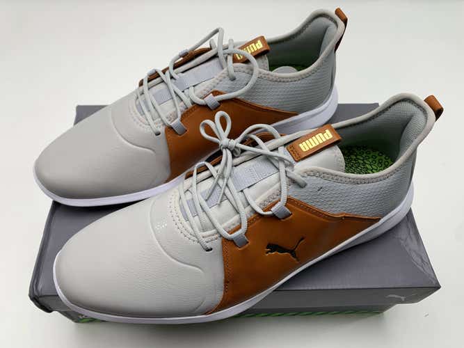 Puma Ignite Fasten8 Crafted Golf Shoes Gray Gold Brown Men's SZ 11.5 (376232 05)