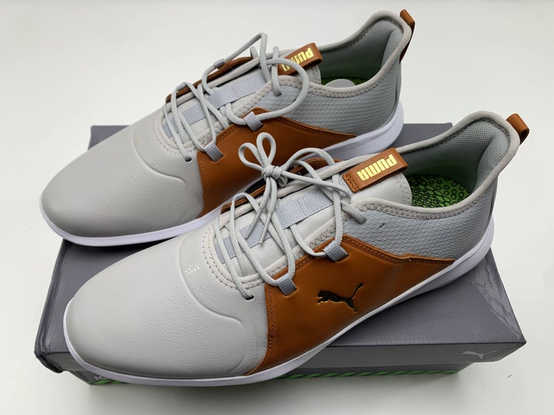 Puma Ignite Fasten8 Crafted Golf Shoes Gray Gold Brown Men's SZ 11.5 (376232 05)