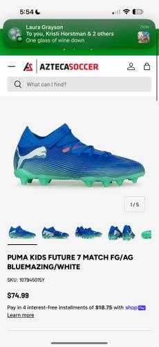 Blue Unisex 4.5Y (Big Kids / Youth) Puma Future 7 Ultimate Molded Cleats Cleats (Used)