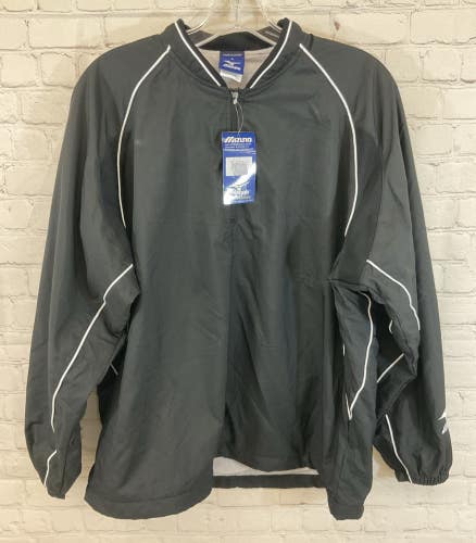 Mizuno Adult 100% Polyester 1/4 Zip Pullover Windbreaker Jacket Black White SM
