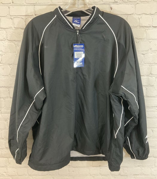 Mizuno Adult 100% Polyester 1/4 Zip Pullover Windbreaker Jacket Black White SM