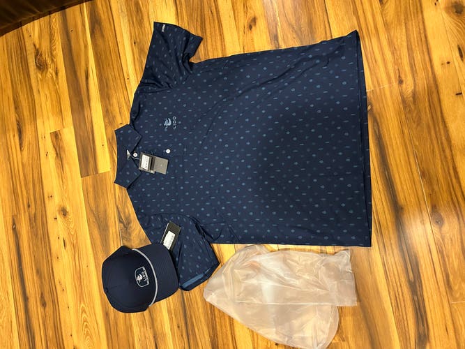 Men’s Kjus medium polo with hat lido golf logo