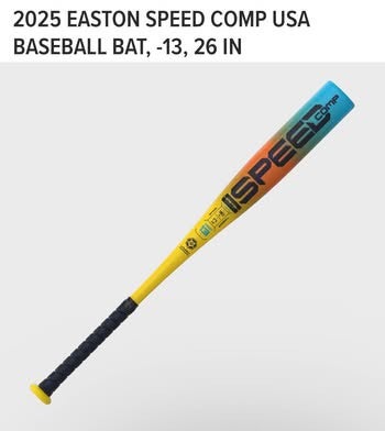 2025 Easton Speed Composite USABat Certified Bat (-13) 13 oz 26" (New)