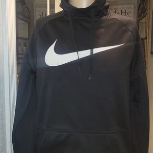 Nike Sweater Mens Black Therma Fit Swoosh Full Hoodie Sweatshirt - Medium