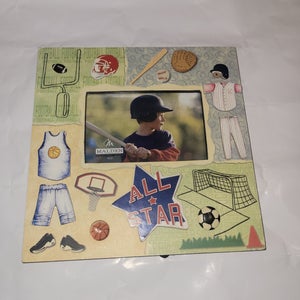 Baseball Boys Room Desk Picture Frame ( 4x6 ) Helmet Glove Trophy Books 10x10