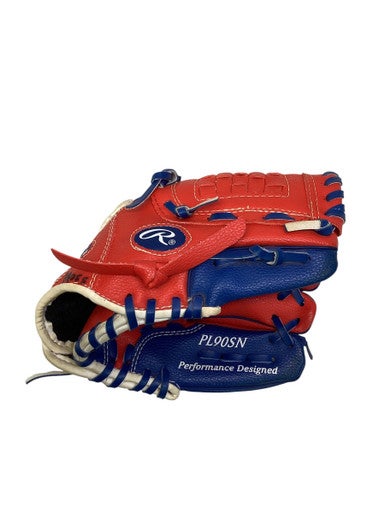 Used Rawlings PLAYERS SERIES 9 INCH BB/SB Glove T-ball Red And Navy Blue 9" 11347-S000254642