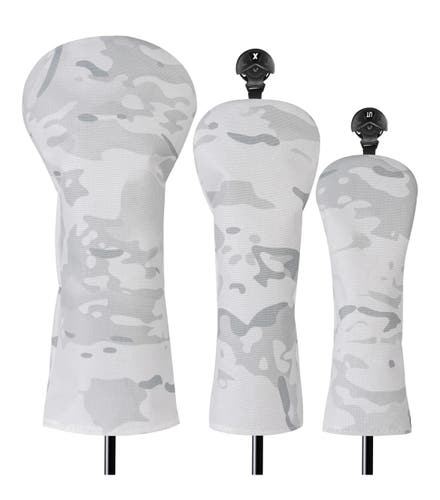 NEW 3 Piece Golf Head Cover Set, White Camouflage