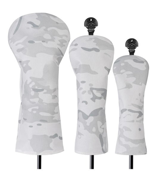 NEW 3 Piece Golf Head Cover Set, White Camouflage