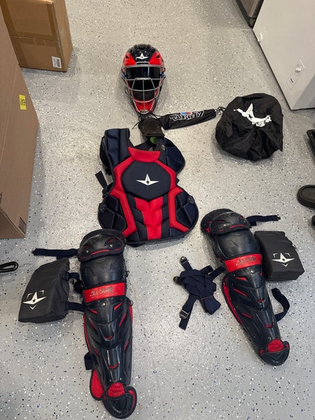 All Star System 7 Axis Youth 10-12 Catchers Gear Set Two Tone - Navy Blue Red. Helmet/ visor include