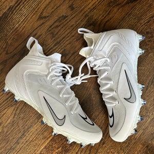White Men's Size M 9.0 (W 10.0) Adult Nike Alpha Huarache 8 Elite High Top Molded Cleats (New)