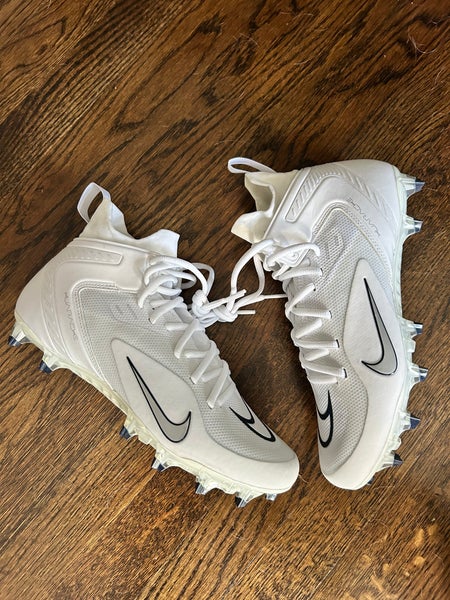White Men's Size M 9.0 (W 10.0) Adult Nike Alpha Huarache 8 Elite High Top Molded Cleats (New)