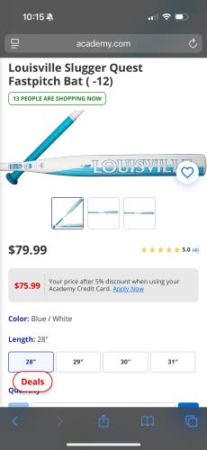 2025 Louisville Slugger Quest Alloy Bat (-12) 16 oz 28" (Used)