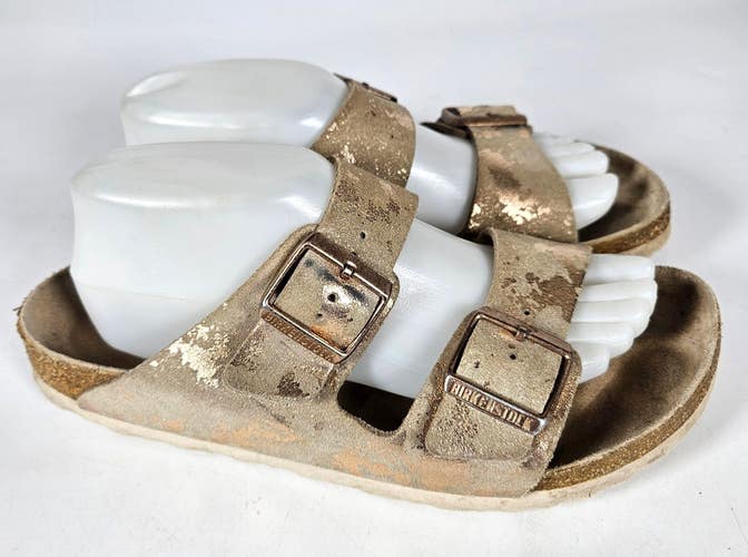 BIRKENSTOCK Arizona Vintage Metallic Gold Leather Sandals Women's Size: 41 / 10