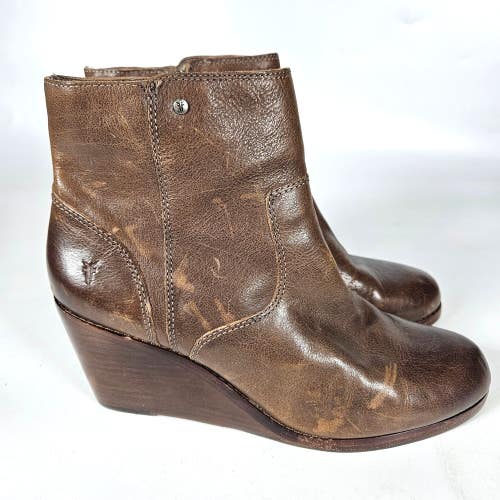 Frye Emma Wedge Women's Size: 9.5M Brown Leather Ankle Boots Bootie Western