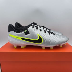 Nike Tiempo 10 Academy Fg/Mg Metallic Silver Black Volt Men's Sz 10.5 DV4337-001