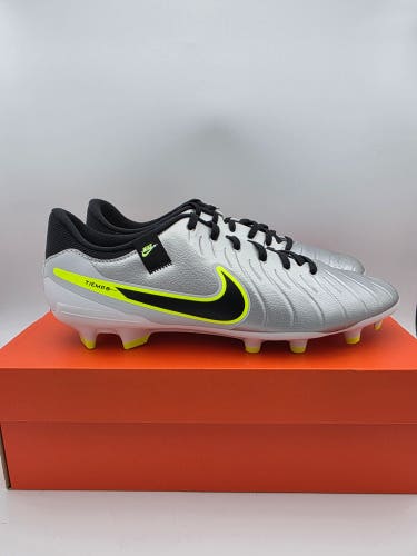 Nike Tiempo 10 Academy Fg/Mg Metallic Silver Black Volt Men's Sz 10.5 DV4337-001