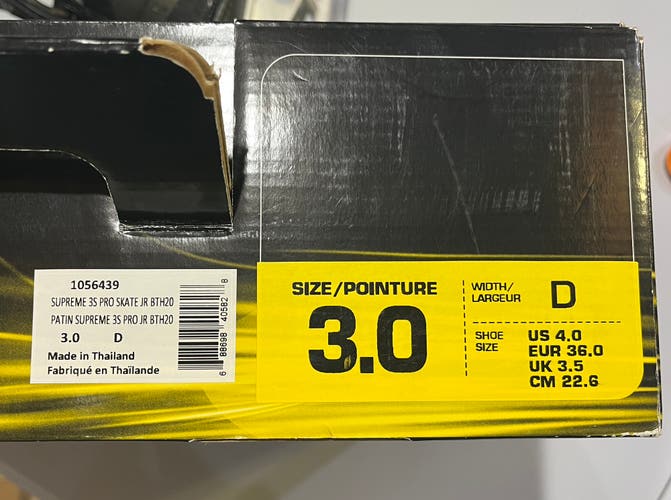 Bauer Supreme 3S Pro Hockey Skates Regular D Width Size 3