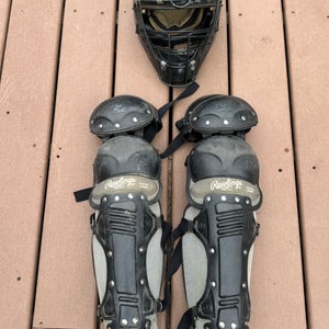 Rawlings Catcher's Set (Used) with shin guards and helmet black model LG900Y
