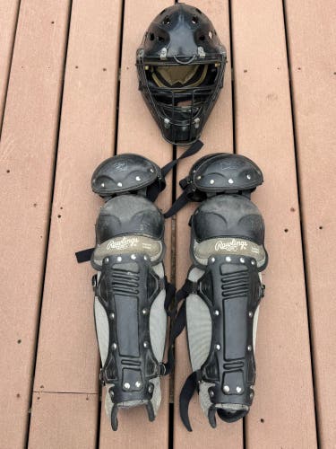 Rawlings Catcher's Set (Used) with shin guards and helmet black model LG900Y