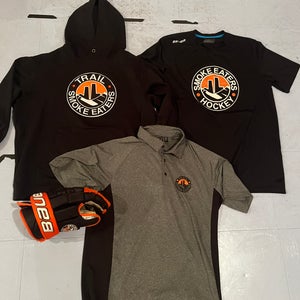Trail Smoke Eaters (BCHL) Bundle - Medium/Large Sweatshirt, Shirt, Polo & Left Bauer Glove