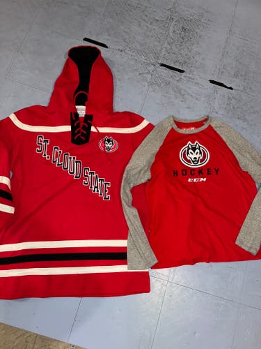 St. Cloud State (NCAA) Bundle - Red Large/Extra Large CCM Shirt and Sweatshirt