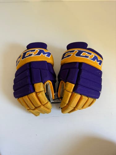Used CCM HG4RRP Pro Stock Hockey Gloves Size 14" Purple/Gold