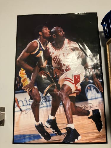 Michael Jordan & Kobe Bryant Signed Poster – Rare Autographs – Bulls vs Lakers NBA Legends