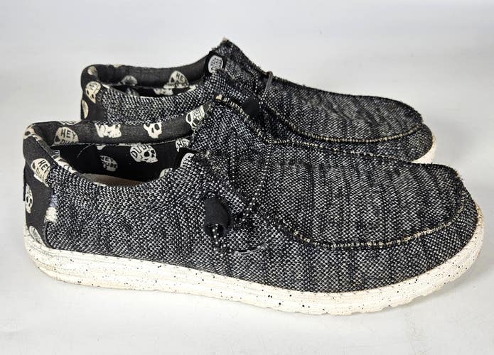 Hey Dude Wally Heathered Skulls Men's Size 12 Black White Comfort Slip On