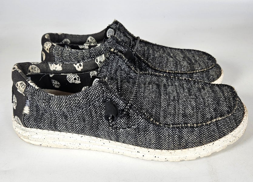 Hey Dude Wally Heathered Skulls Men's Size 12 Black White Comfort Slip On