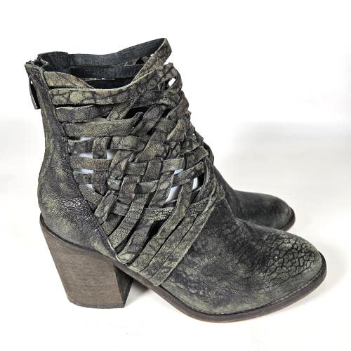 Free People Carrera Boots Women's 39 / 9 Black Leather Woven Boho Chunky Booties