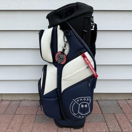 Ghost Golf GT-14 Valor Golf Cart Staff Bag White Blue With Raincover