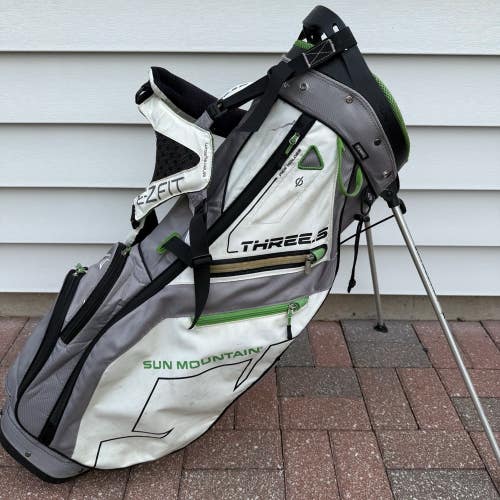 Sun Mountain Three 5 Stand Carry Bag 4 Way Dual Straps White Green Black Gray